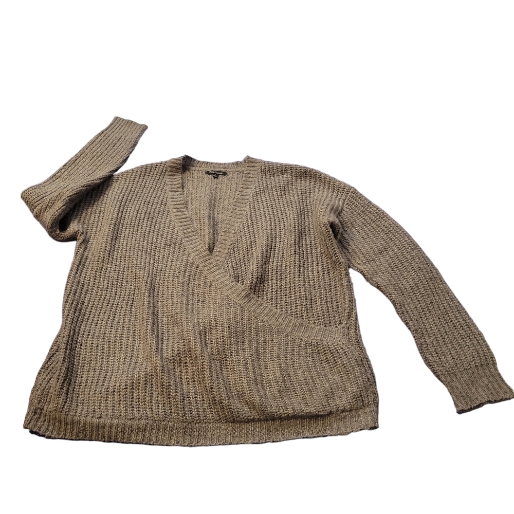 Pink Clover Wrap Front Sweater Taupe Womens Medium